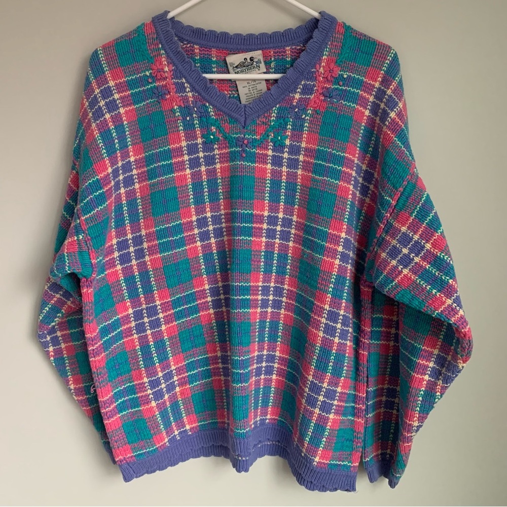 Vintage 1980s Northern Reflections Plaid Sweater